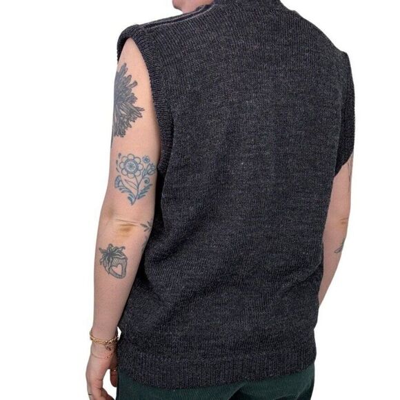 Vintage 1990s Wool Geometric V Neck Dark Academia Sweater Vest Preppy XL - Picture 4 of 6